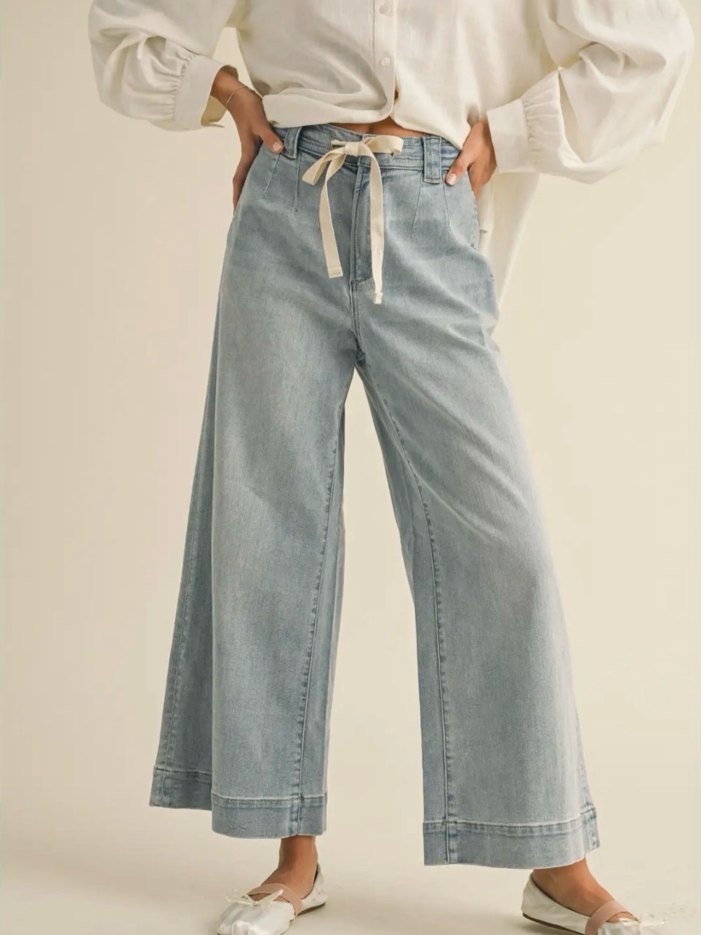 NWT Washed Denim Tie Front Pants